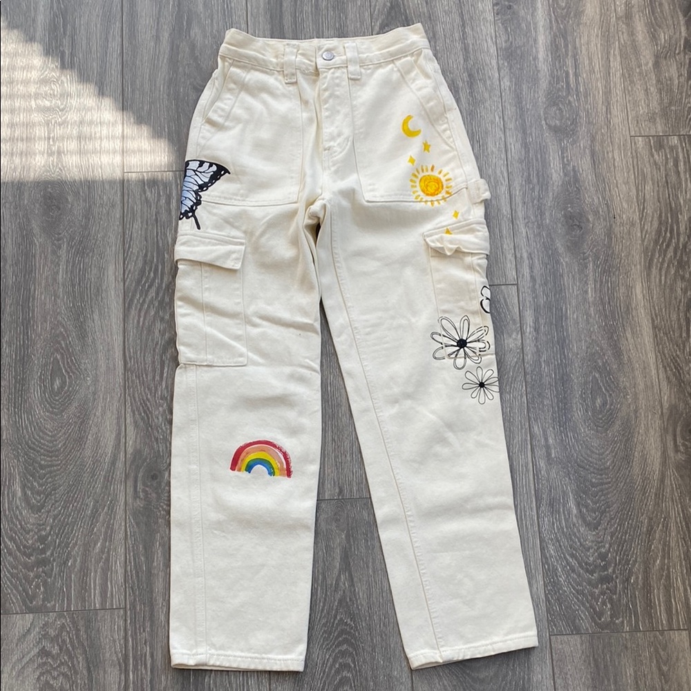 PacSun - High Rise/Waisted Creamy White Carpenter Cargo Style Jeans - Size 23